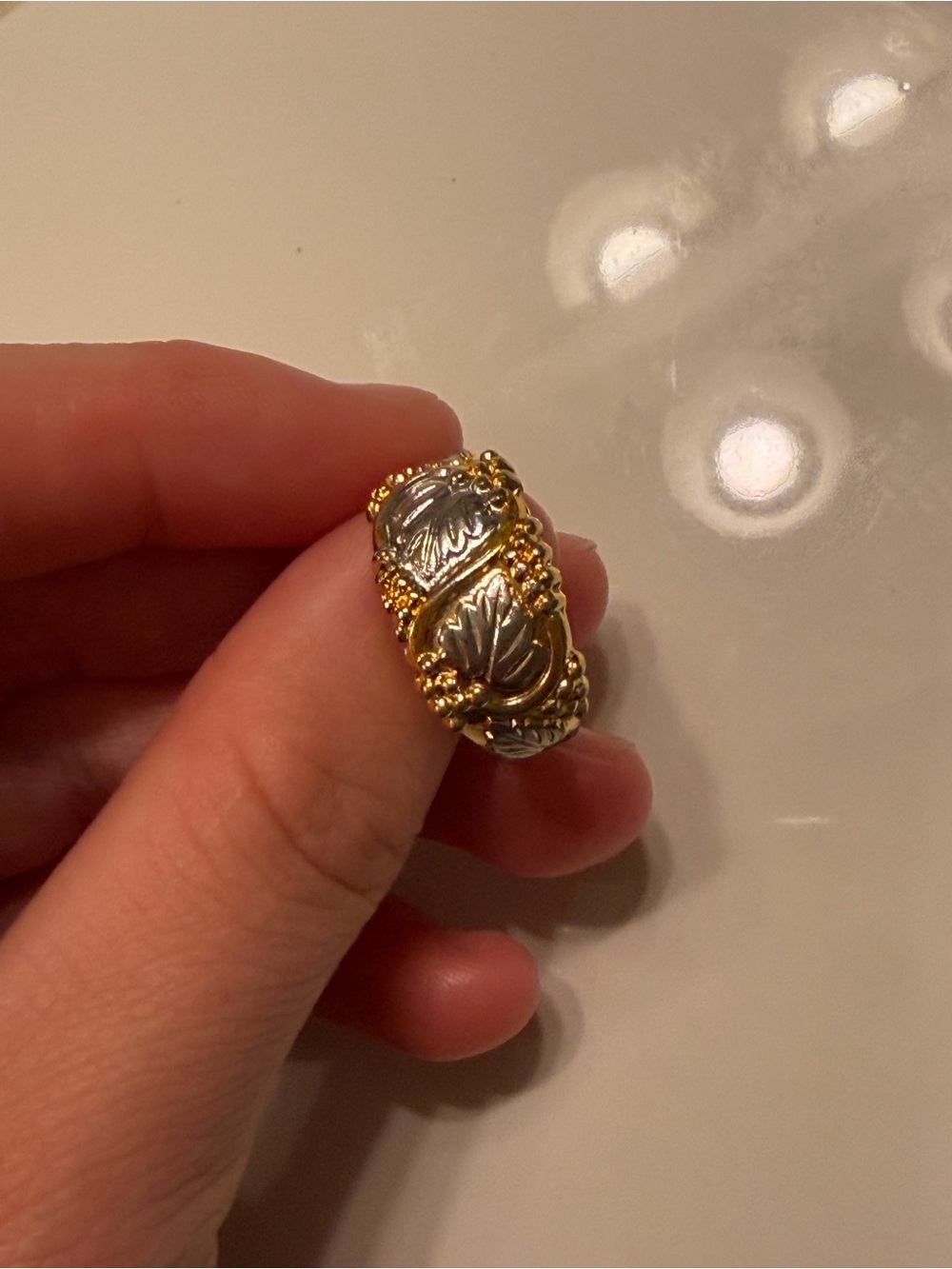 Vintage ESPO Joseph Esposito 14KT GE Two Tone Floral Leaf Statement Ring